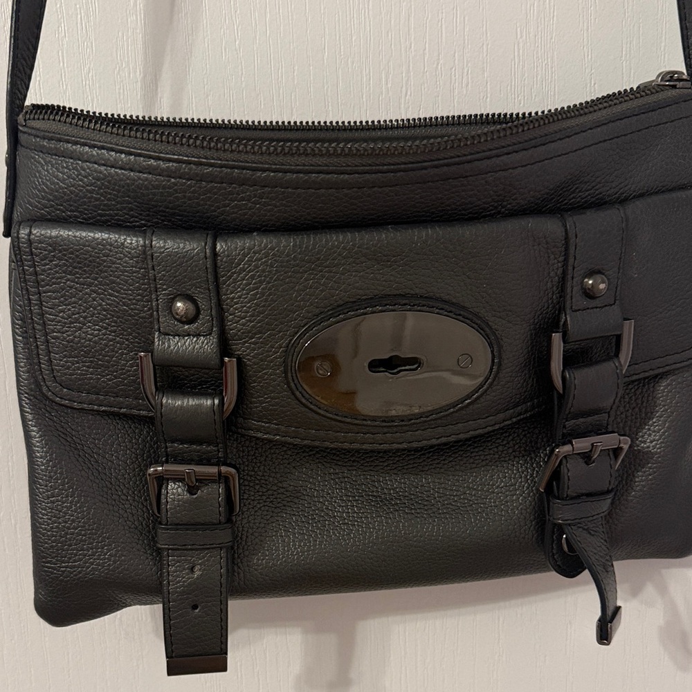 Danier silver dark Leather Messenger Bag